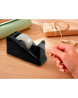 Portarrollo sobremesa q-connect plastico para cinta de 33 m color negro 135x58x60 mm