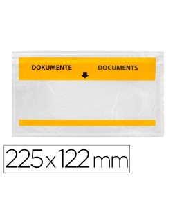 Sobre autoadhesivo q-connect portadocumentos multilingue 225x122 mm ventana totalmente transparente paquete de 100