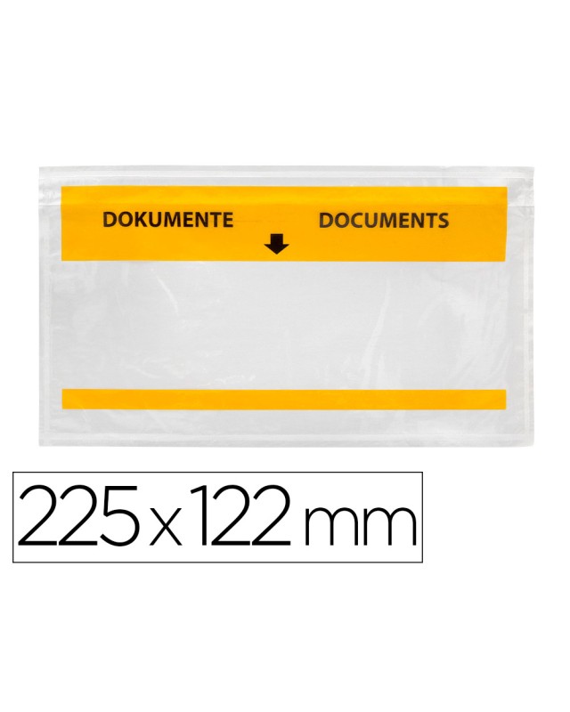 Sobre autoadhesivo q-connect portadocumentos multilingue 225x122 mm ventana totalmente transparente paquete de 100