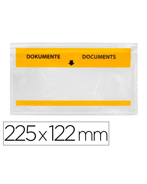 Sobre autoadhesivo q-connect portadocumentos multilingue 225x122 mm ventana totalmente transparente paquete de 100