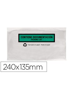 Sobre autoadhesivo q-connect portadocumentos multilingue 240x135 mm sin ventana 100% papel paquete de 100 unidades