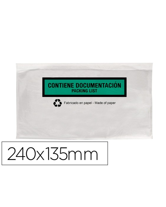 Sobre autoadhesivo q-connect portadocumentos multilingue 240x135 mm sin ventana 100% papel paquete de 100 unidades