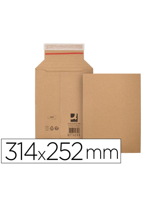 Sobre para envios q-connect carton 100% reciclado y reciclable cierre autoadhesivo314x252x72 mm color kraft
