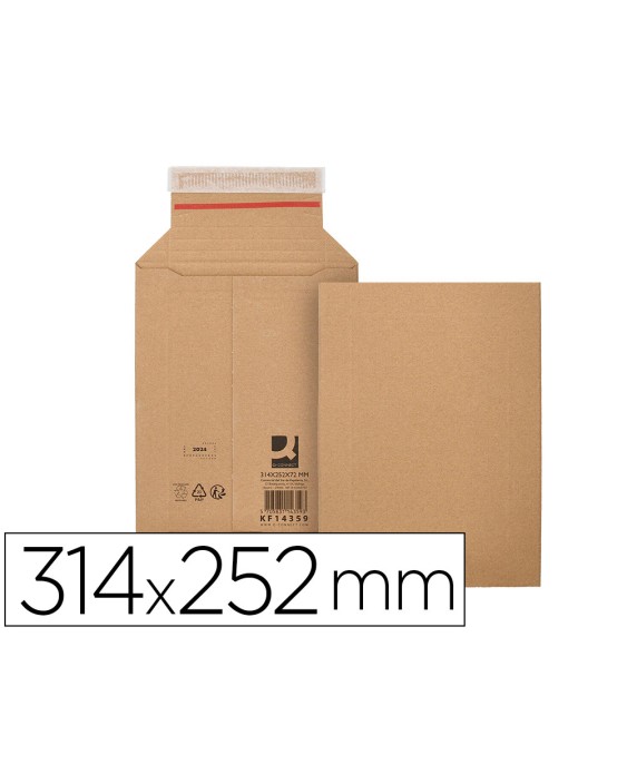 Sobre para envios q-connect carton 100% reciclado y reciclable cierre autoadhesivo314x252x72 mm color kraft