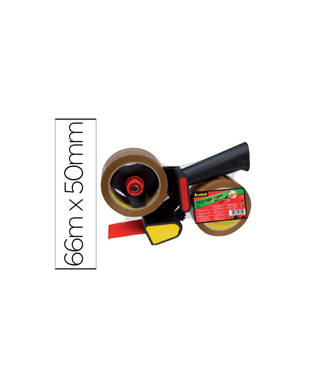 Portarrollo scotch para embalaje heavy duty bajo ruido con 2 rollos de cintas marron 50mm x 66mt