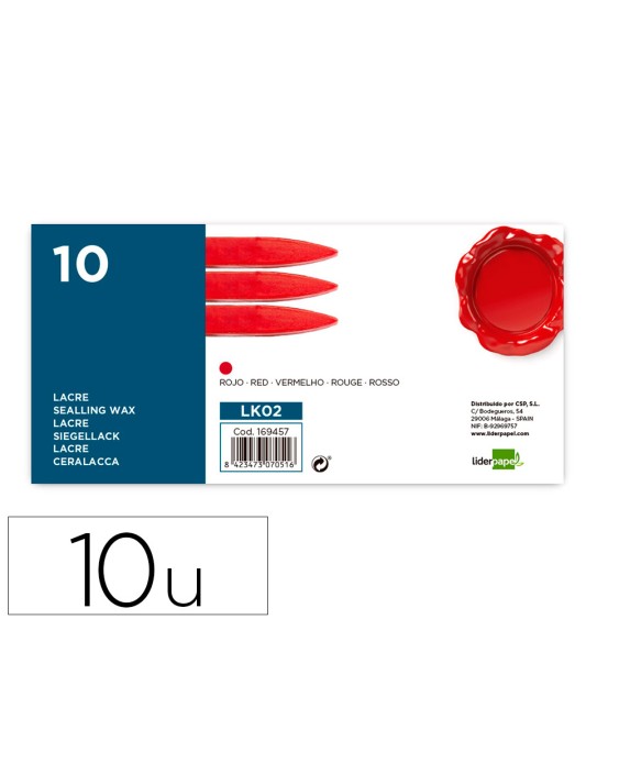 Lacre liderpapel color rojo caja de 10 barras