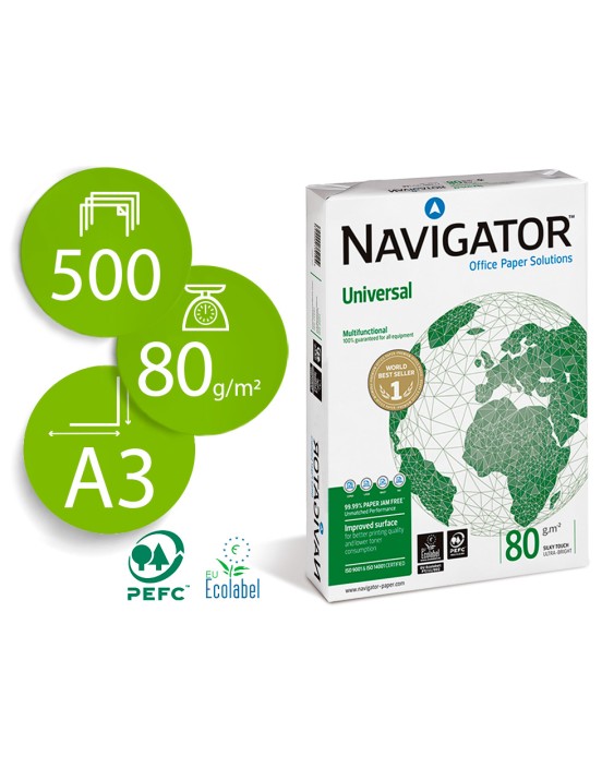 Papel fotocopiadora navigator din a3 80 gramos papel multiuso ink-jet y laser paquete de 500 hojas