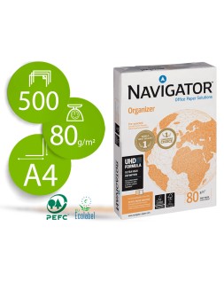 Papel fotocopiadora navigator din a4 80 gramos 4 taladros papel multiuso ink-jet y laser paquete de 500 hojas