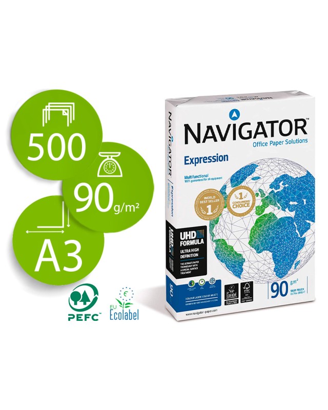 Papel fotocopiadora navigator din a3 90 gramos papel multiuso ink-jet y laser paquete de 500 hojas