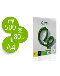 Papel liderpapel a4 80g/m2 liso microperforado en dos partes iguales paquete de 500 hojas