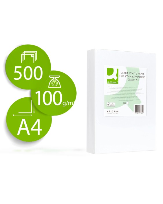 Papel fotocopiadora q-connect ultra white din a4 100 gramos paquete de 500 hojas