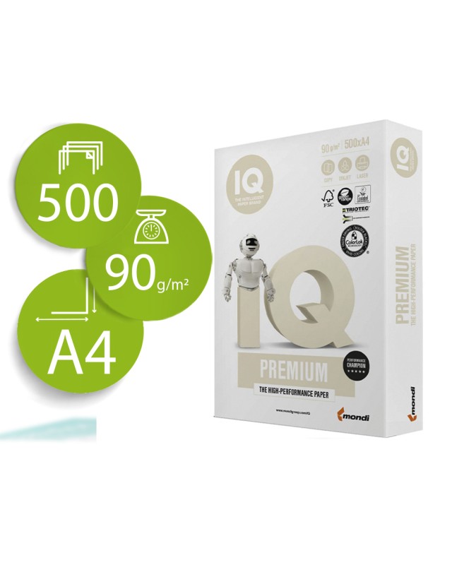 Papel fotocopiadora iq premium din a4 90 gramos paquete de 500 hojas