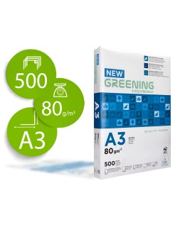 Papel fotocopiadora greening din a3 80 gramos paquete de 500 hojas