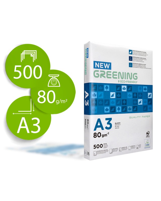 Papel fotocopiadora greening din a3 80 gramos paquete de 500 hojas