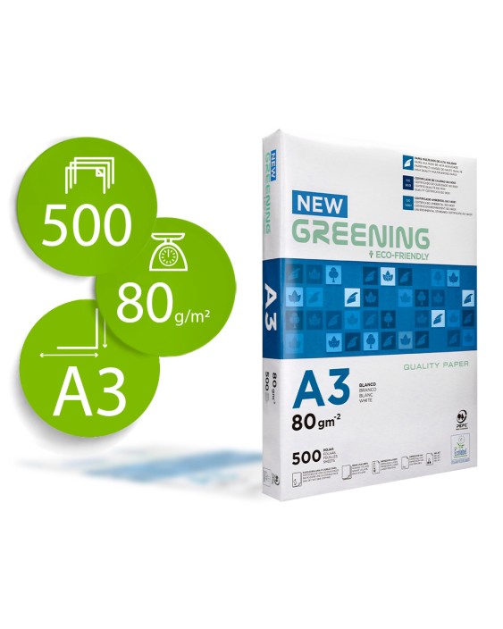 Papel fotocopiadora greening din a3 80 gramos paquete de 500 hojas