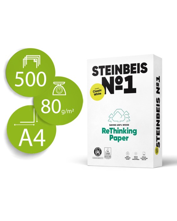 Papel fotocopiadora steinbeis n.1 100% reciclado din a4 80 gramos paquete de 500 hojas