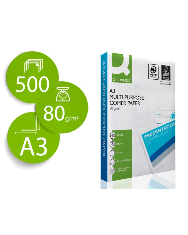 Papel fotocopiadora q-connect economy din a3 80 gramos paquete de 500 hojas