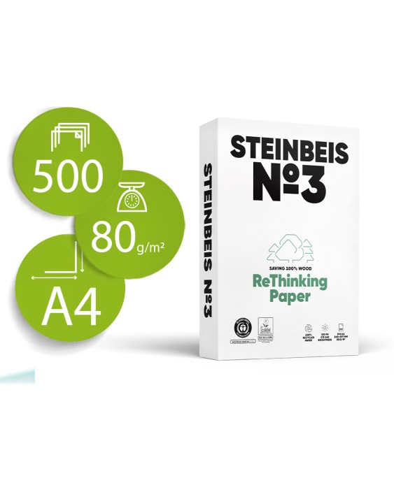 Papel fotocopiadora steinbeis n.3 100% reciclado din a4 80 gramos paquete de 500 hojas