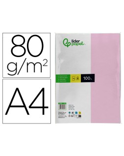Papel color liderpapel a4 80gr rosa paquete de 100 hojas