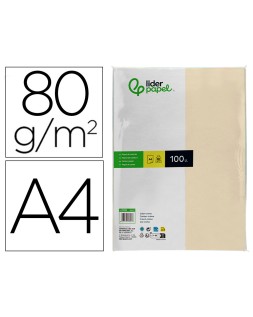Papel color liderpapel a4 80gr crema paquete de 100 hojas