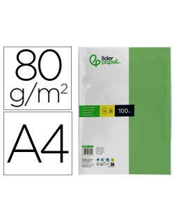 Papel color liderpapel a4 80gr verde paquete de 100 hojas
