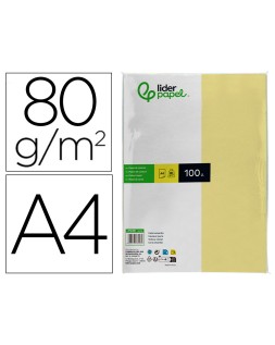 Papel color liderpapel a4 80gr amarillo paquete de 100 hojas
