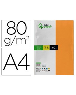 Papel color liderpapel a4 80gr naranja paquete de 100 hojas