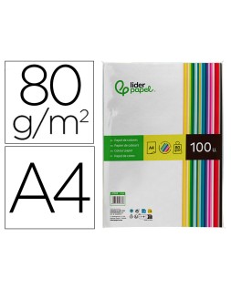 Papel color liderpapel a4 80gr 25 colores surtidos paquete de 100 hojas