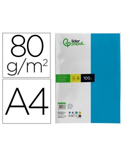 Papel color liderpapel a4 80gr azul turquesa paquete de 100 hojas