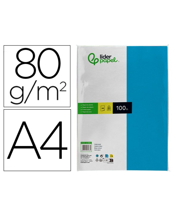 Papel color liderpapel a4 80gr azul turquesa paquete de 100 hojas