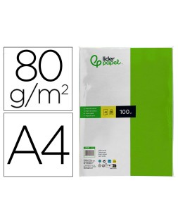 Papel color liderpapel a4 80gr verde intenso paquete de 100 hojas