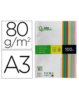 Papel color liderpapel a3 80gr 10 colores surtidos paquete 100 hojas