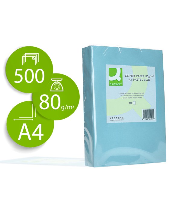 Papel color q-connect din a4 80gr celeste paquete de 500 hojas