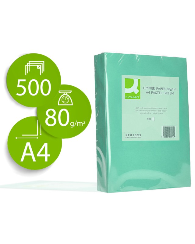 Papel color q-connect din a4 80 gr verde paquete de 500 hojas