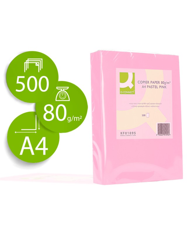 Papel color q-connect din a4 80 gr rosa paquete de 500 hojas