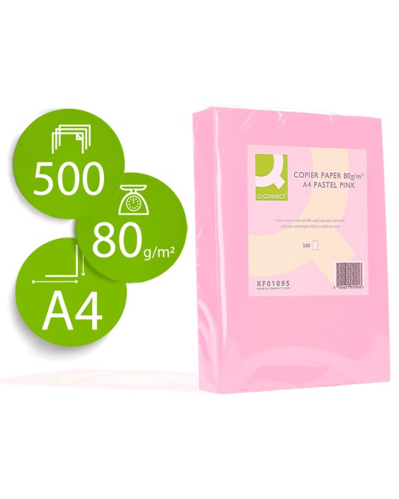 Papel color q-connect din a4 80 gr rosa paquete de 500 hojas