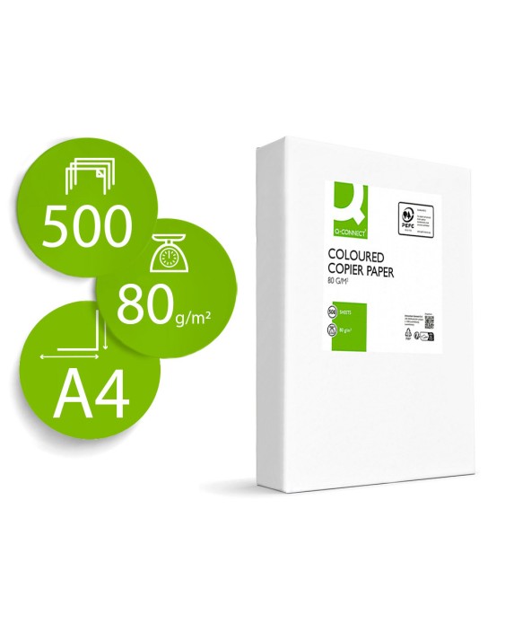 Papel color q-connect din a4 80gr amarillo intenso paquete de 500 hojas