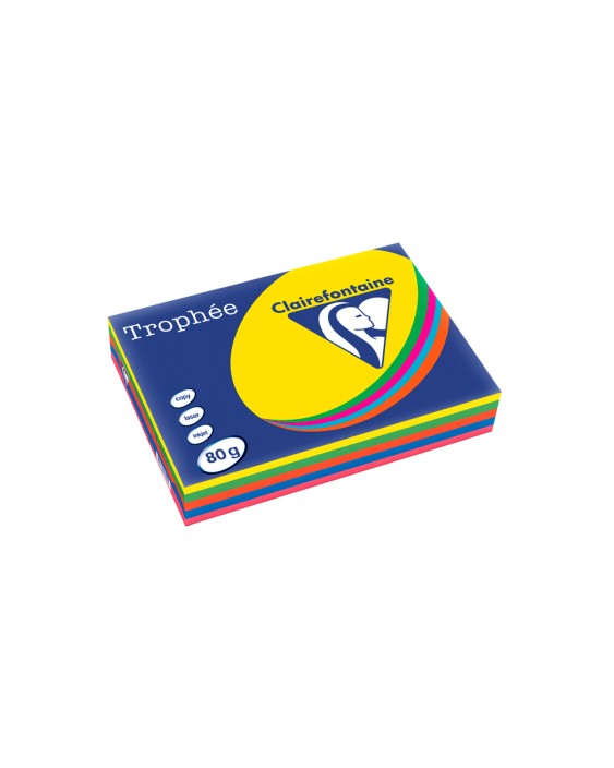 Papel color trophee a4 80gr 5 colores surtidos intensos paquete de 500 hojas (100 hojas x color)