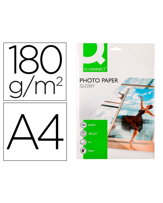 Papel q-connect foto glossy kf01103 din a4 digital photo para ink-jet bolsa de 20 hojas de 180 gr