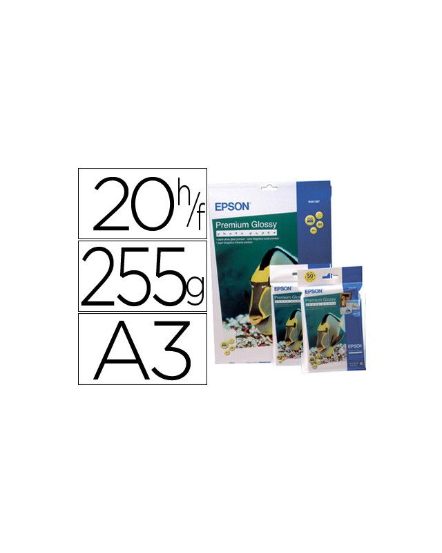 Papel fotografico epson din a3 premium glossy 255 gr pack de 20 hojas
