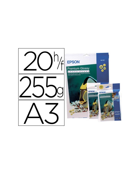 Papel fotografico epson din a3 premium glossy 255 gr pack de 20 hojas