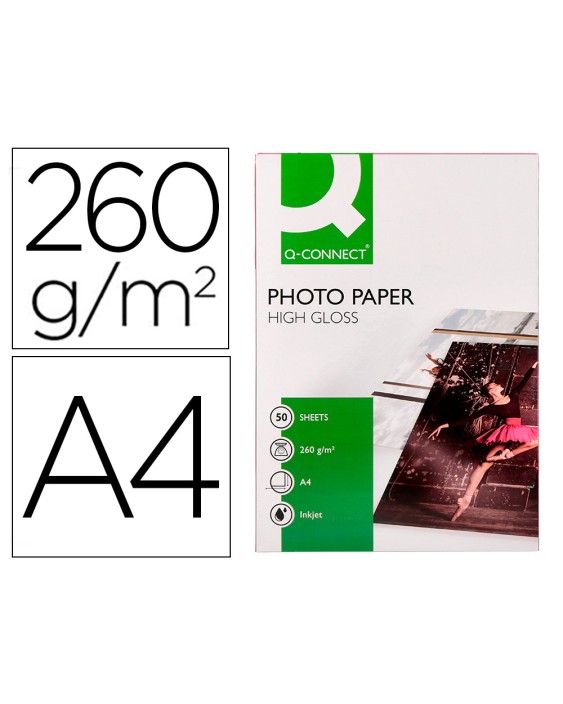 Papel q-connect foto glossy din a4 alta calidad digital photo para ink-jet bolsa de 50 hojas de 260 gr