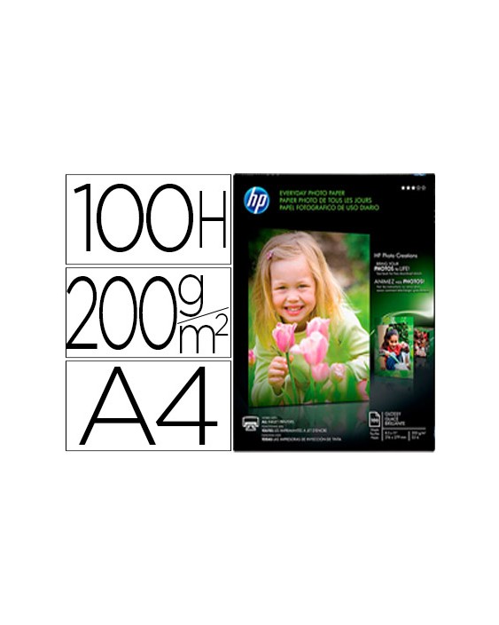 Papel fotografico hp din a4 semi glossy 200 gr paquete de 100 hojas