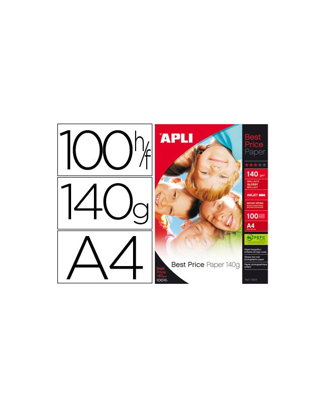 Papel fotografico apli glossy din a4 pack de 100 hojas 140 gr