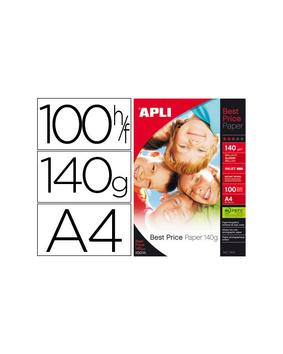 Papel fotografico apli glossy din a4 pack de 100 hojas 140 gr
