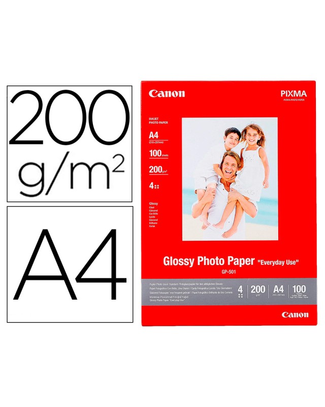 Papel fotografico canon pixma brillo din a4 200g/m2 ink-jet paquete de 100 hojas