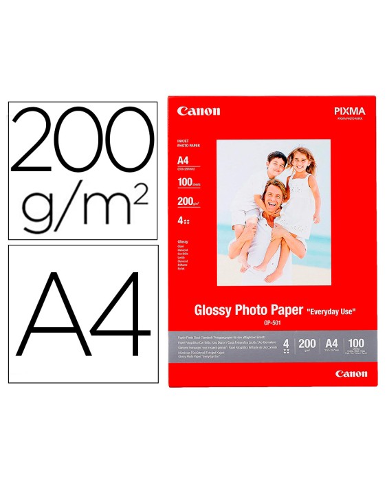 Papel fotografico canon pixma brillo din a4 200g/m2 ink-jet paquete de 100 hojas