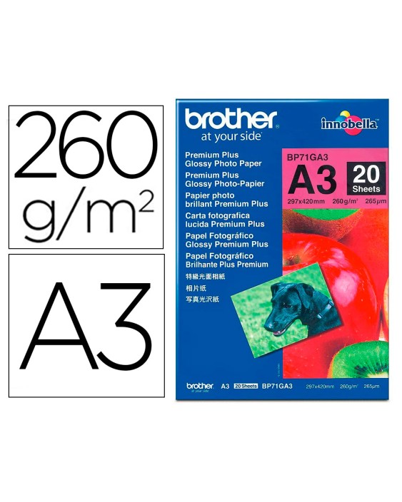 Papel fotografico brother premium plus brillo din a3 260g/m2 ink-jet pack de 20 hojas