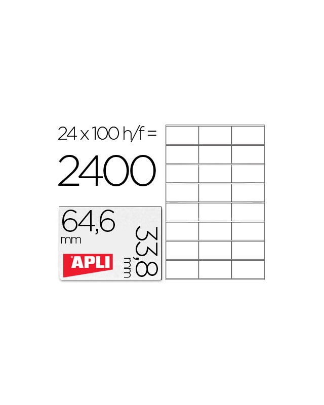 Etiqueta adhesiva apli 1263 tamaño 64,6x33,8 mm fotocopiadora laser ink-jet caja con 100 hojas din a4