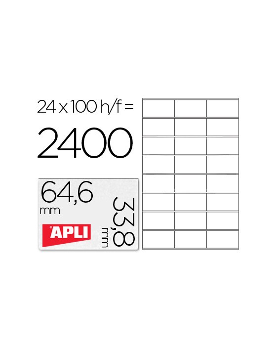 Etiqueta adhesiva apli 1263 tamaño 64,6x33,8 mm fotocopiadora laser ink-jet caja con 100 hojas din a4